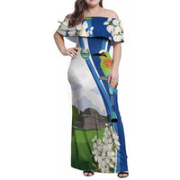 El Salvador Tazumal Family Matching Off Shoulder Maxi Dress and Hawaiian Shirt Flor de Izote with Torogoz Bird - Wonder Print Shop