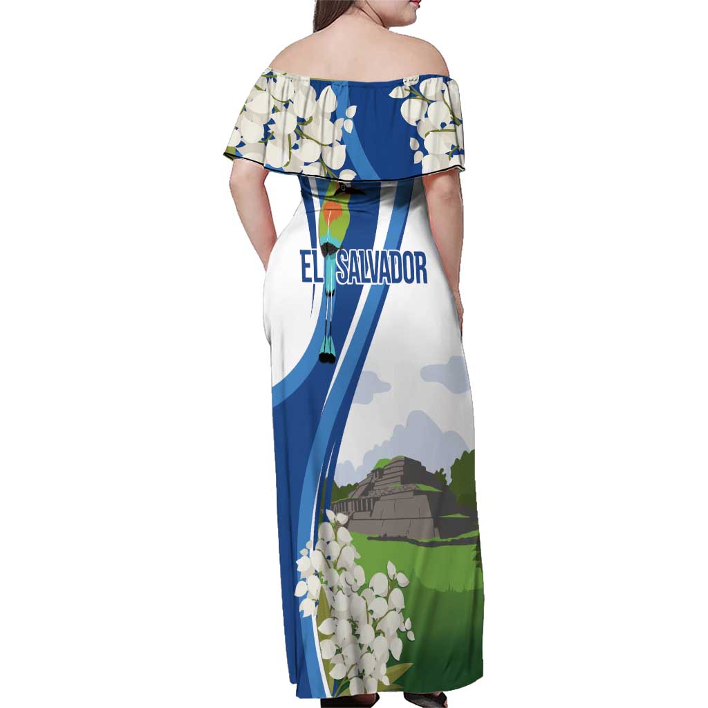 El Salvador Tazumal Family Matching Off Shoulder Maxi Dress and Hawaiian Shirt Flor de Izote with Torogoz Bird - Wonder Print Shop