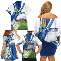 El Salvador Tazumal Family Matching Off Shoulder Short Dress and Hawaiian Shirt Flor de Izote with Torogoz Bird - Wonder Print Shop