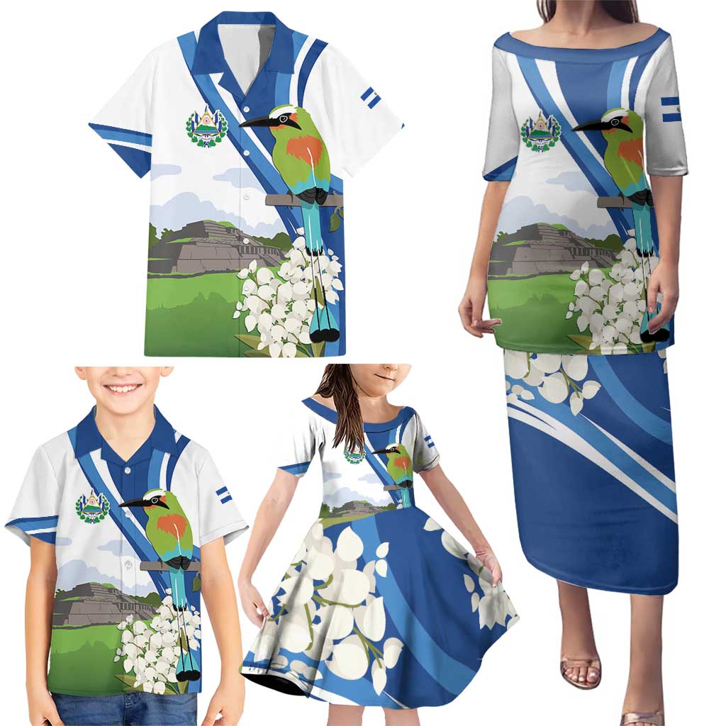 El Salvador Tazumal Family Matching Puletasi and Hawaiian Shirt Flor de Izote with Torogoz Bird - Wonder Print Shop