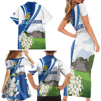 El Salvador Tazumal Family Matching Short Sleeve Bodycon Dress and Hawaiian Shirt Flor de Izote with Torogoz Bird - Wonder Print Shop