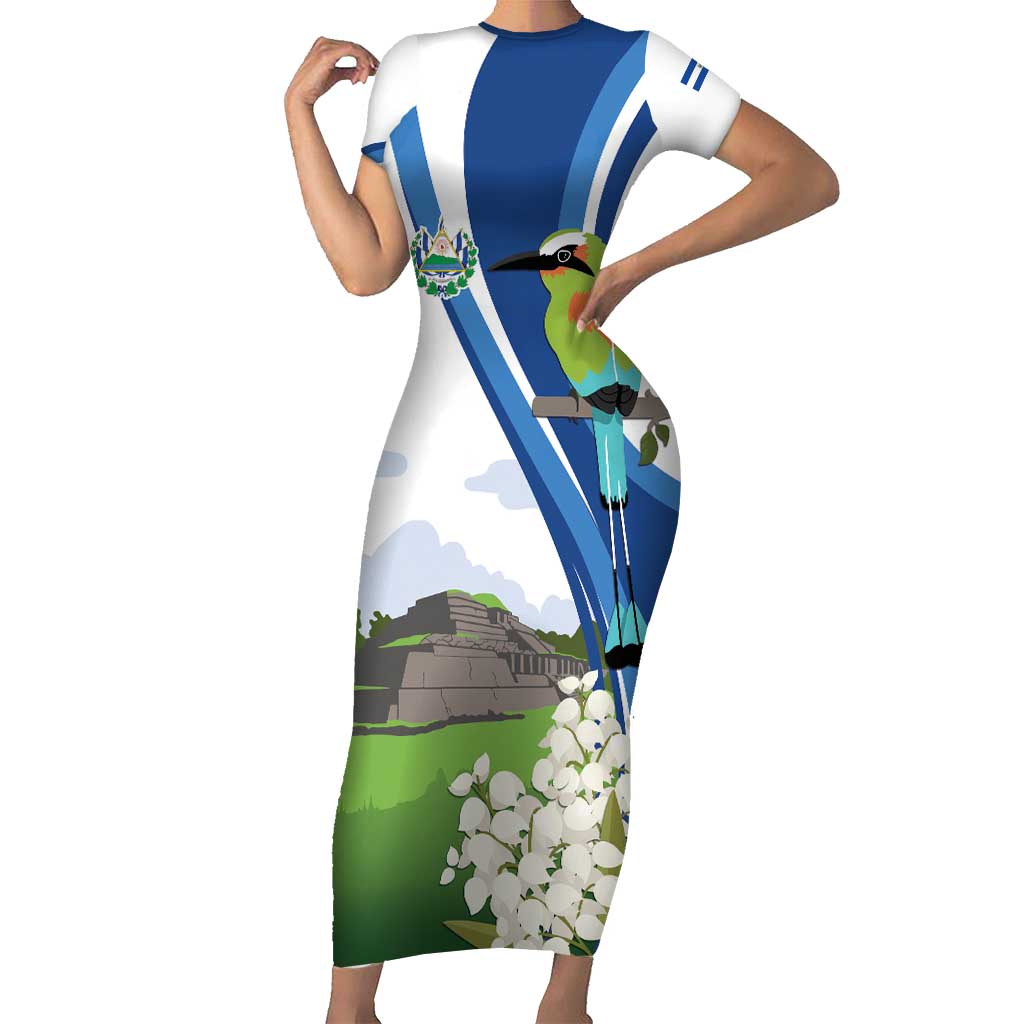 El Salvador Tazumal Family Matching Short Sleeve Bodycon Dress and Hawaiian Shirt Flor de Izote with Torogoz Bird - Wonder Print Shop