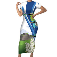 El Salvador Tazumal Family Matching Short Sleeve Bodycon Dress and Hawaiian Shirt Flor de Izote with Torogoz Bird - Wonder Print Shop