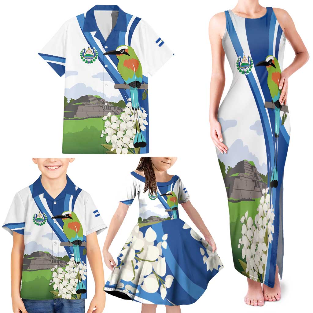 El Salvador Tazumal Family Matching Tank Maxi Dress and Hawaiian Shirt Flor de Izote with Torogoz Bird - Wonder Print Shop