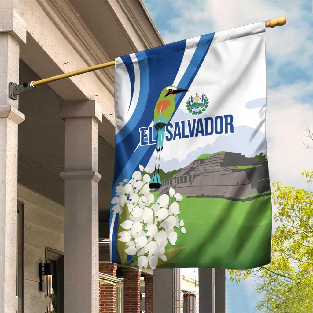 El Salvador Tazumal Garden Flag Flor de Izote with Torogoz Bird - Wonder Print Shop