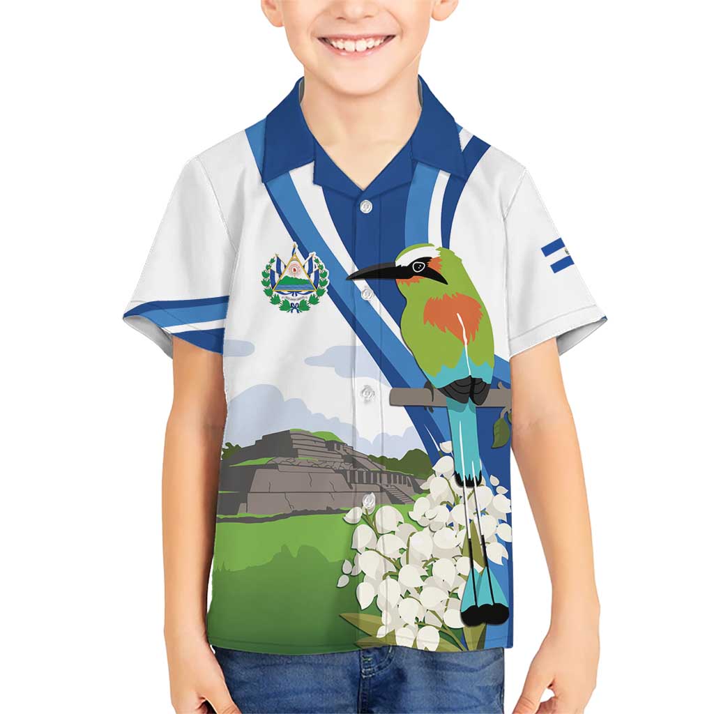 El Salvador Tazumal Kid Hawaiian Shirt Flor de Izote with Torogoz Bird - Wonder Print Shop