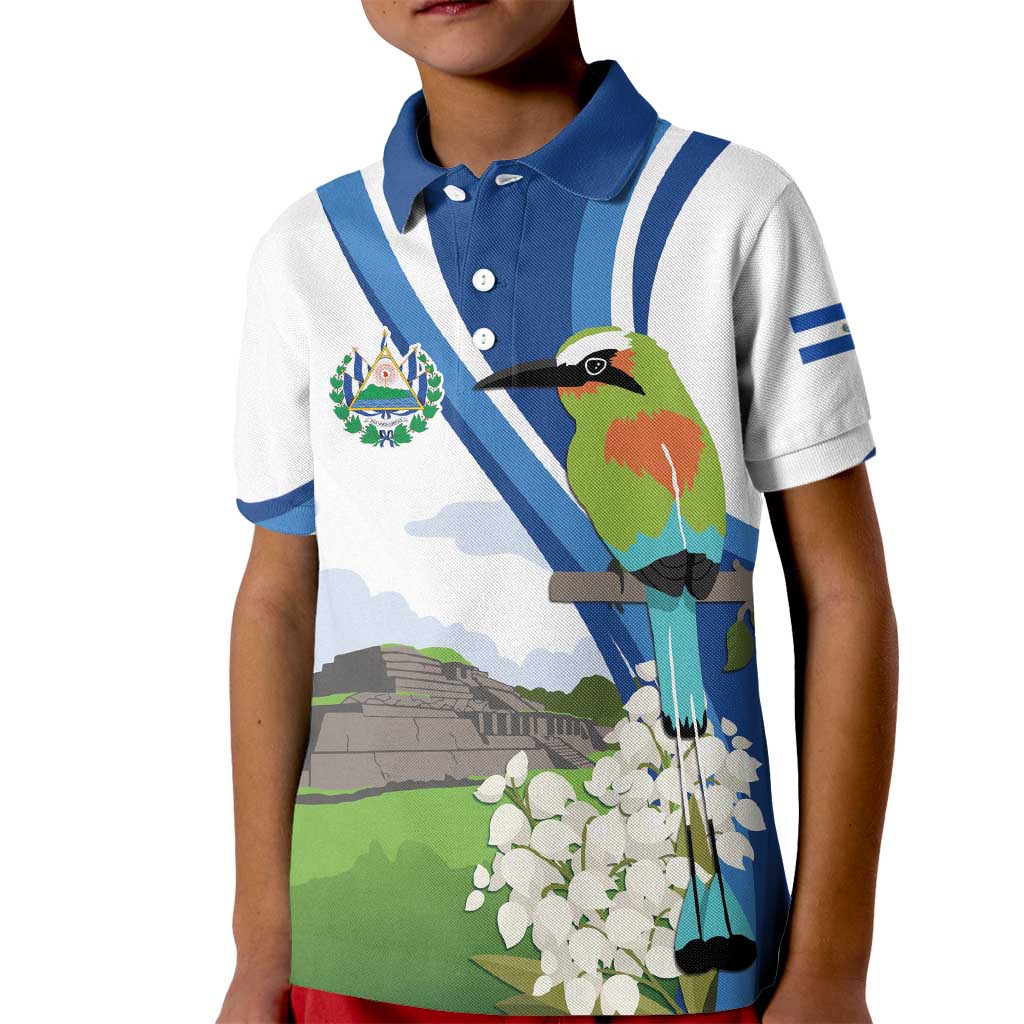 El Salvador Tazumal Kid Polo Shirt Flor de Izote with Torogoz Bird - Wonder Print Shop