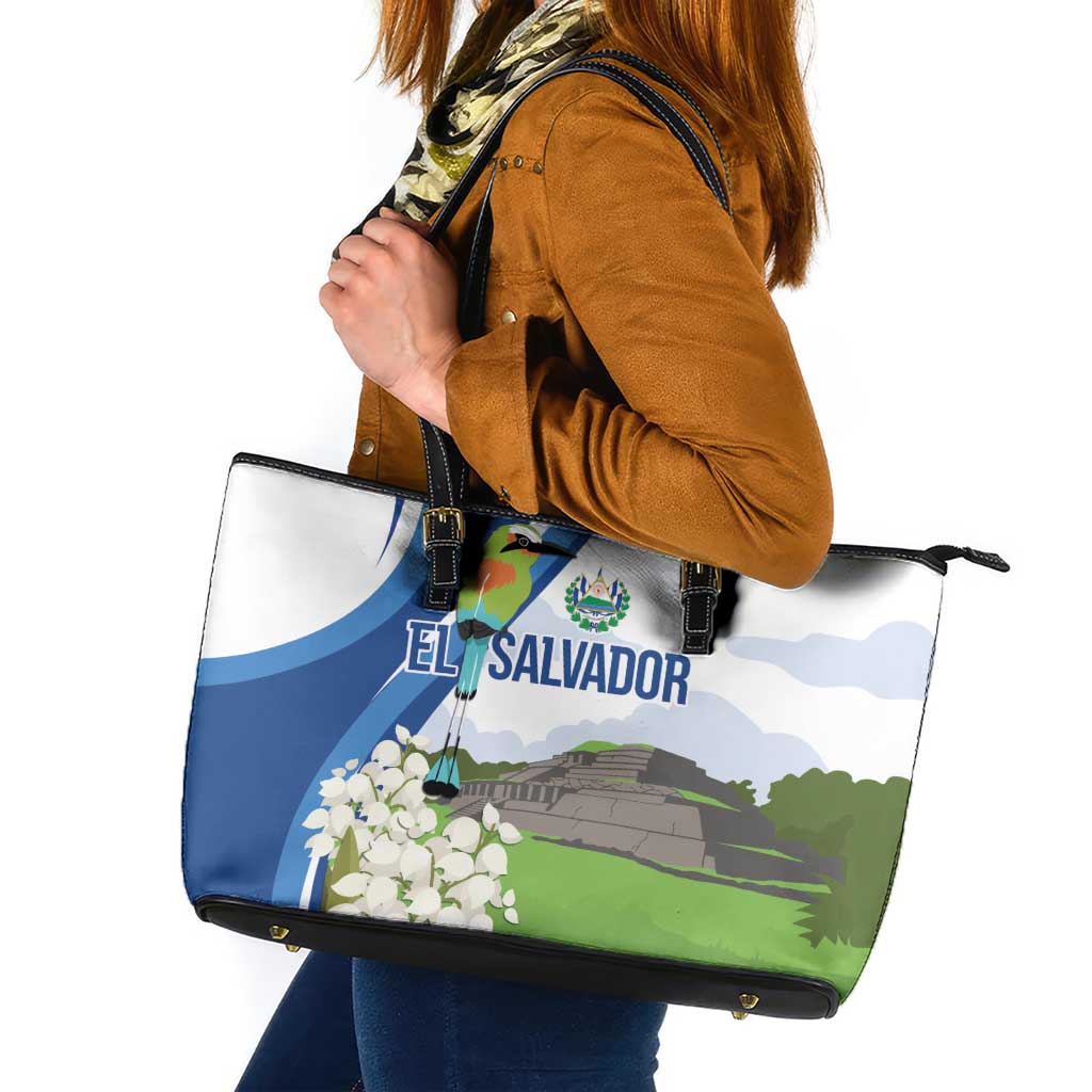 El Salvador Tazumal Leather Tote Bag Flor de Izote with Torogoz Bird - Wonder Print Shop