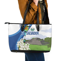 El Salvador Tazumal Leather Tote Bag Flor de Izote with Torogoz Bird - Wonder Print Shop