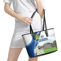 El Salvador Tazumal Leather Tote Bag Flor de Izote with Torogoz Bird - Wonder Print Shop