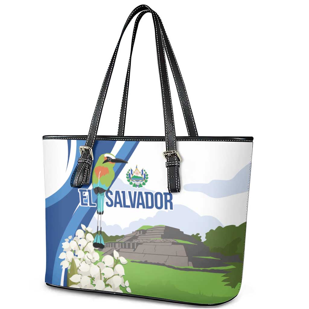 El Salvador Tazumal Leather Tote Bag Flor de Izote with Torogoz Bird - Wonder Print Shop