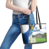 El Salvador Tazumal Leather Tote Bag Flor de Izote with Torogoz Bird - Wonder Print Shop