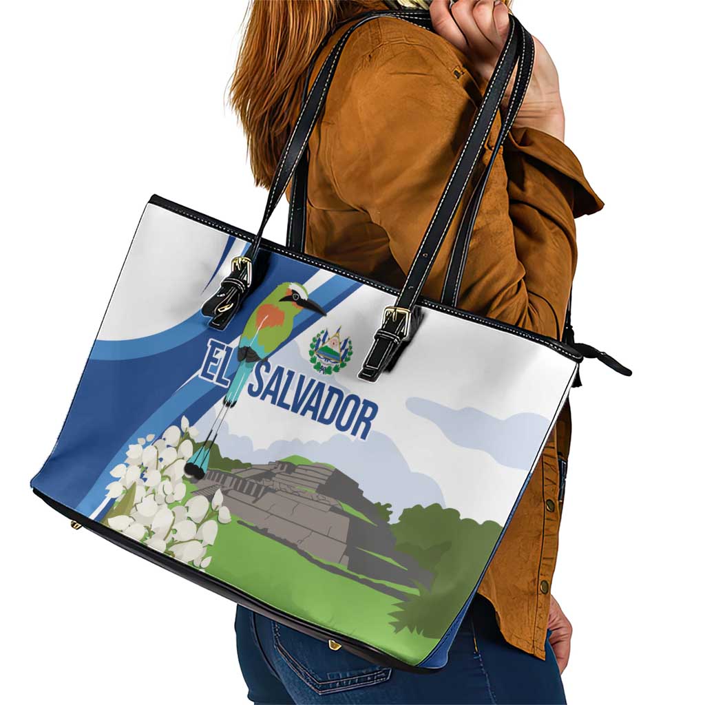 El Salvador Tazumal Leather Tote Bag Flor de Izote with Torogoz Bird - Wonder Print Shop