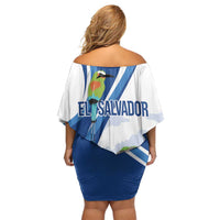 El Salvador Tazumal Off Shoulder Short Dress Flor de Izote with Torogoz Bird - Wonder Print Shop