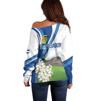 El Salvador Tazumal Off Shoulder Sweater Flor de Izote with Torogoz Bird - Wonder Print Shop