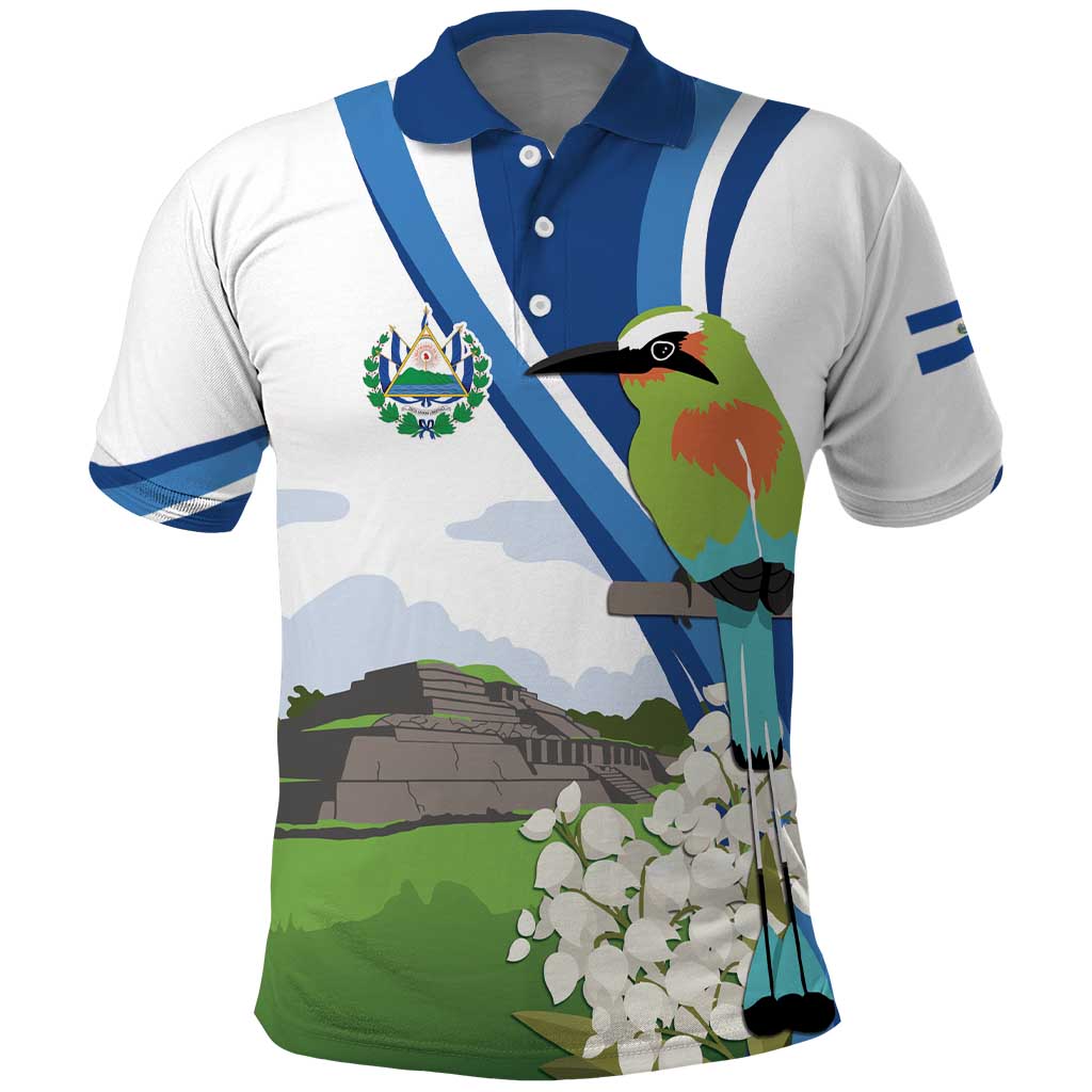El Salvador Tazumal Polo Shirt Flor de Izote with Torogoz Bird - Wonder Print Shop