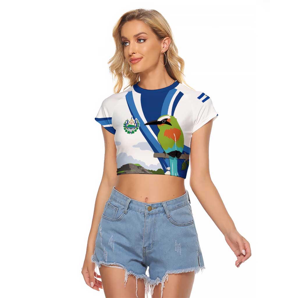 El Salvador Tazumal Raglan Cropped T Shirt Flor de Izote with Torogoz Bird - Wonder Print Shop