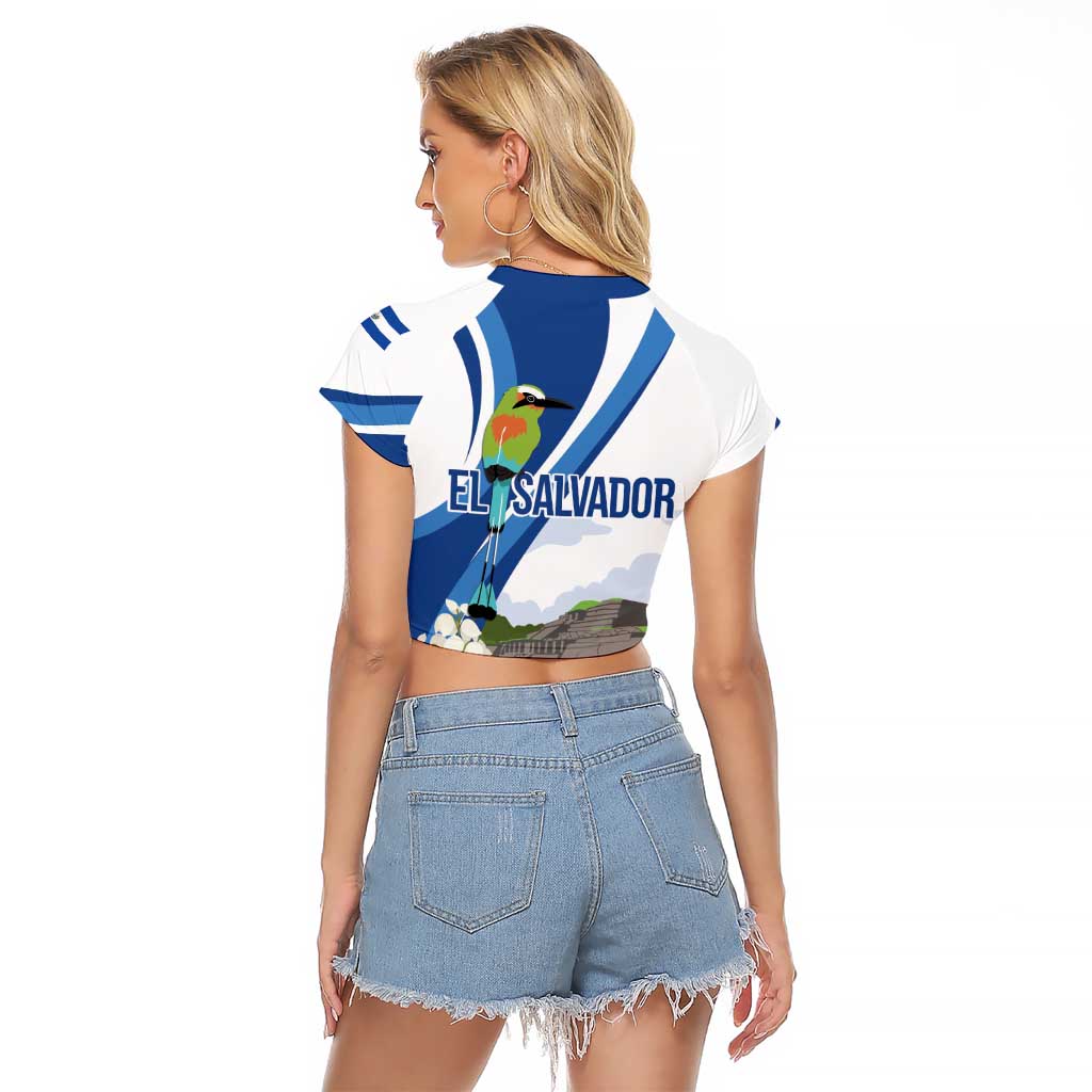 El Salvador Tazumal Raglan Cropped T Shirt Flor de Izote with Torogoz Bird - Wonder Print Shop