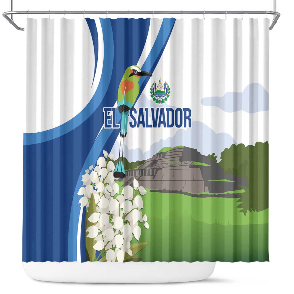El Salvador Tazumal Shower Curtain Flor de Izote with Torogoz Bird - Wonder Print Shop
