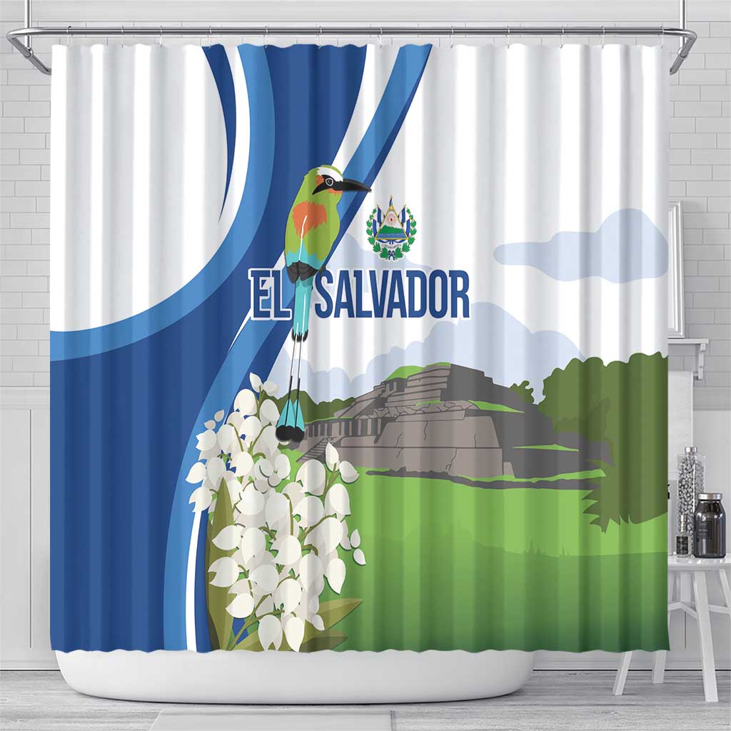 El Salvador Tazumal Shower Curtain Flor de Izote with Torogoz Bird - Wonder Print Shop