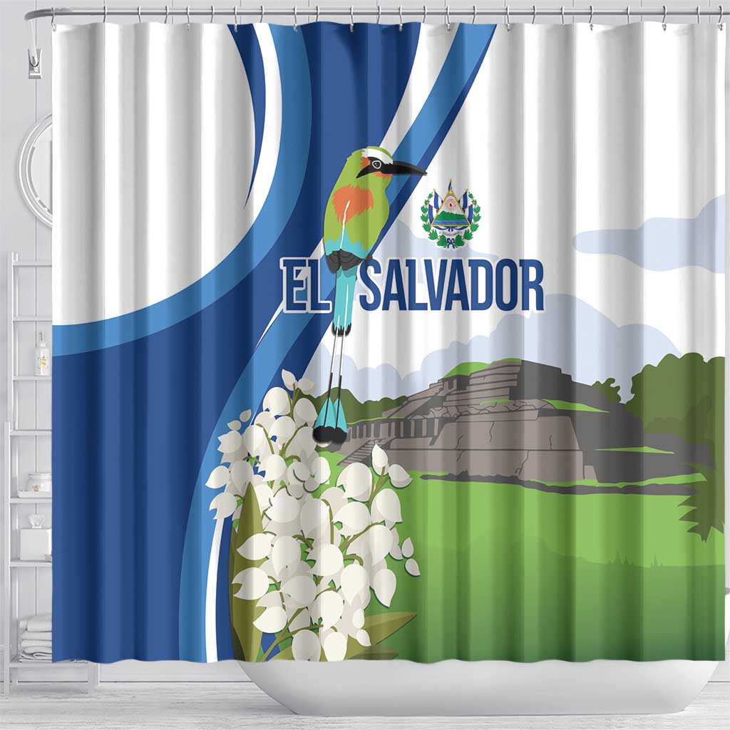 El Salvador Tazumal Shower Curtain Flor de Izote with Torogoz Bird - Wonder Print Shop