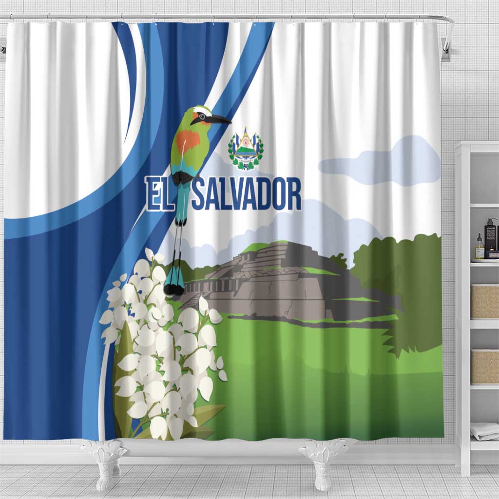 El Salvador Tazumal Shower Curtain Flor de Izote with Torogoz Bird - Wonder Print Shop