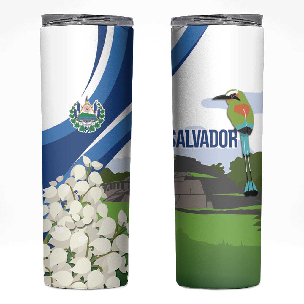 El Salvador Tazumal Skinny Tumbler Flor de Izote with Torogoz Bird - Wonder Print Shop