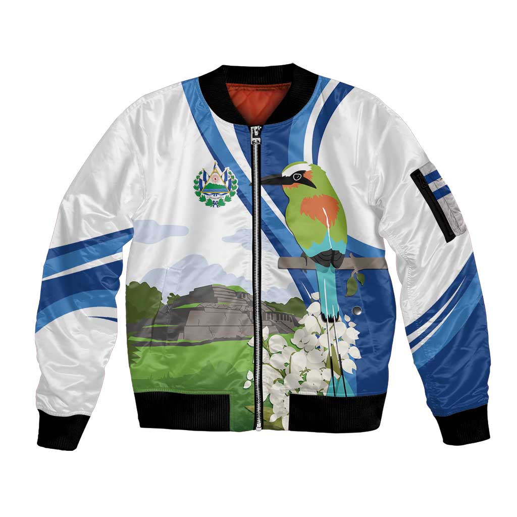 El Salvador Tazumal Sleeve Zip Bomber Jacket Flor de Izote with Torogoz Bird - Wonder Print Shop