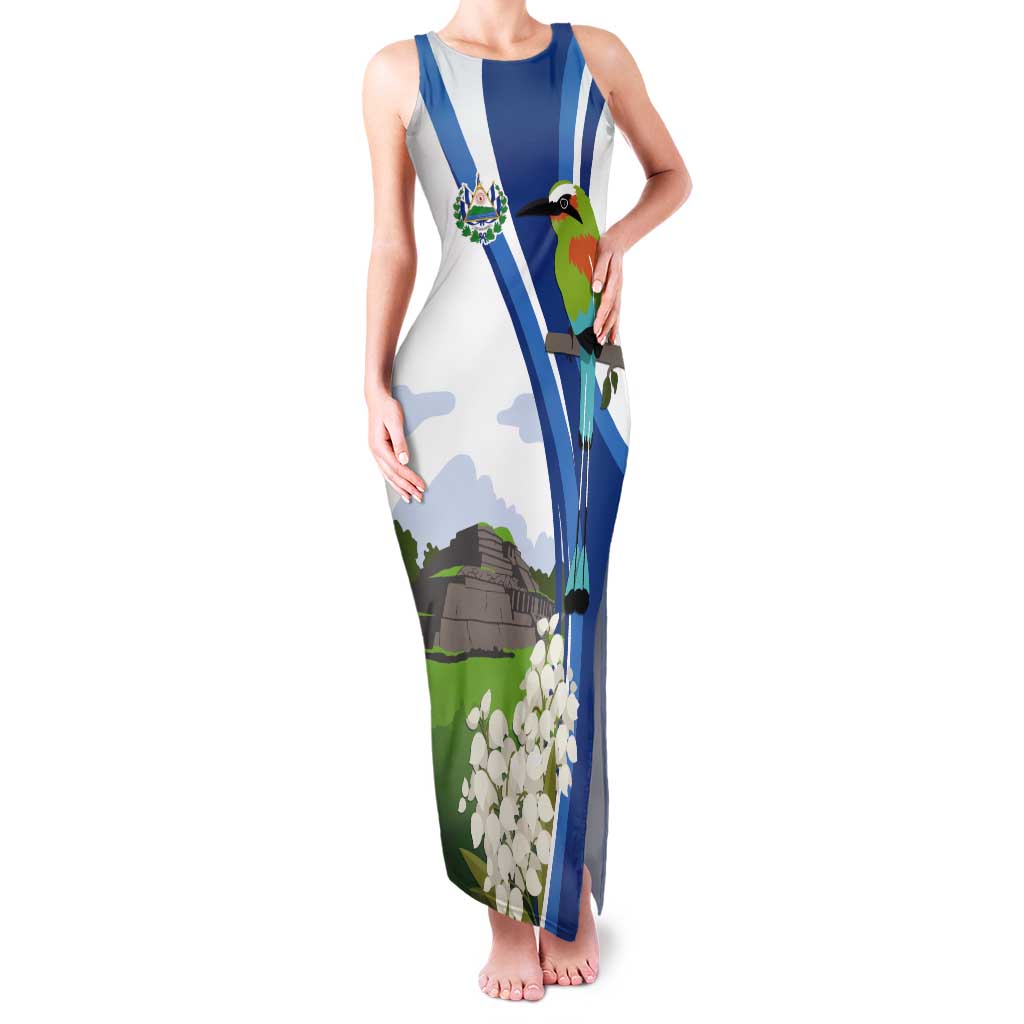 El Salvador Tazumal Tank Maxi Dress Flor de Izote with Torogoz Bird - Wonder Print Shop