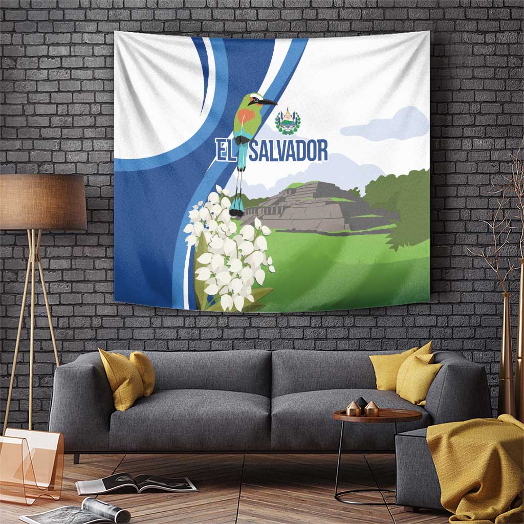 El Salvador Tazumal Tapestry Flor de Izote with Torogoz Bird - Wonder Print Shop