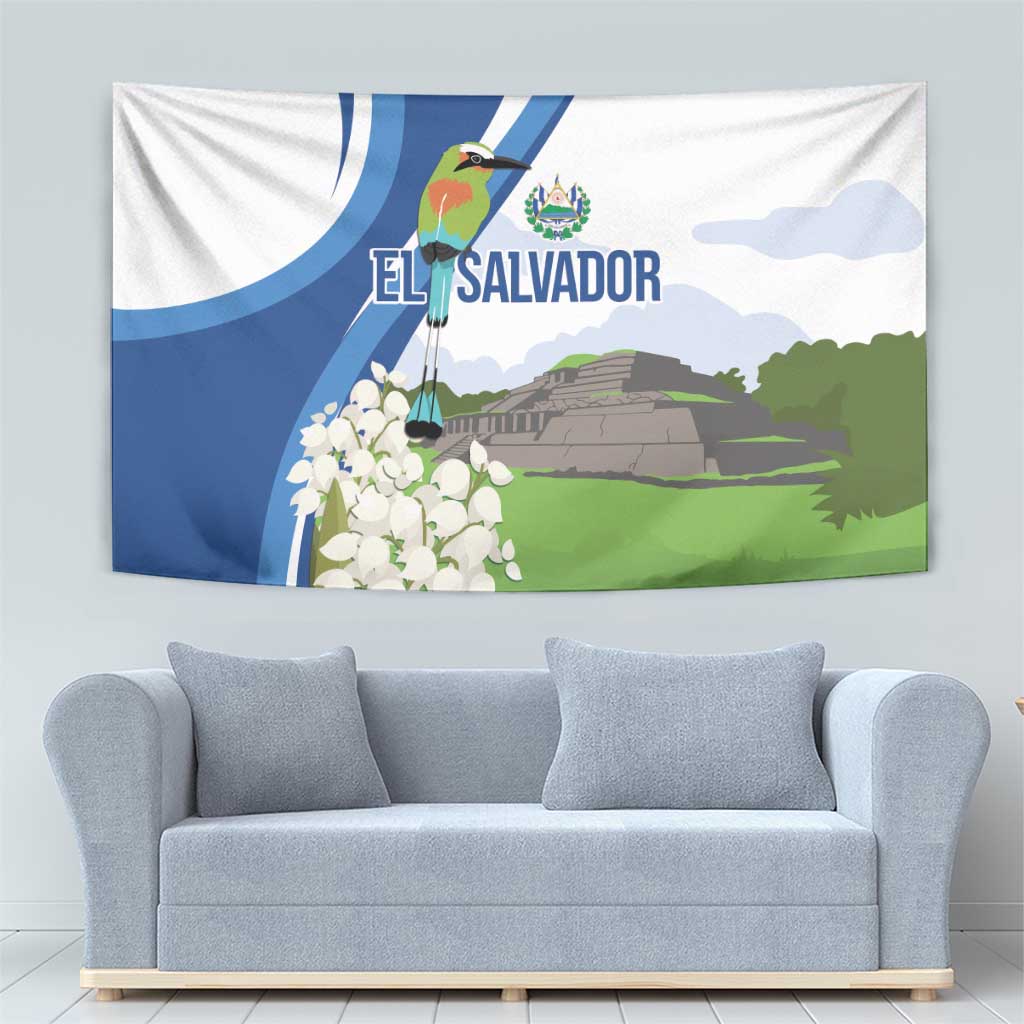 El Salvador Tazumal Tapestry Flor de Izote with Torogoz Bird - Wonder Print Shop