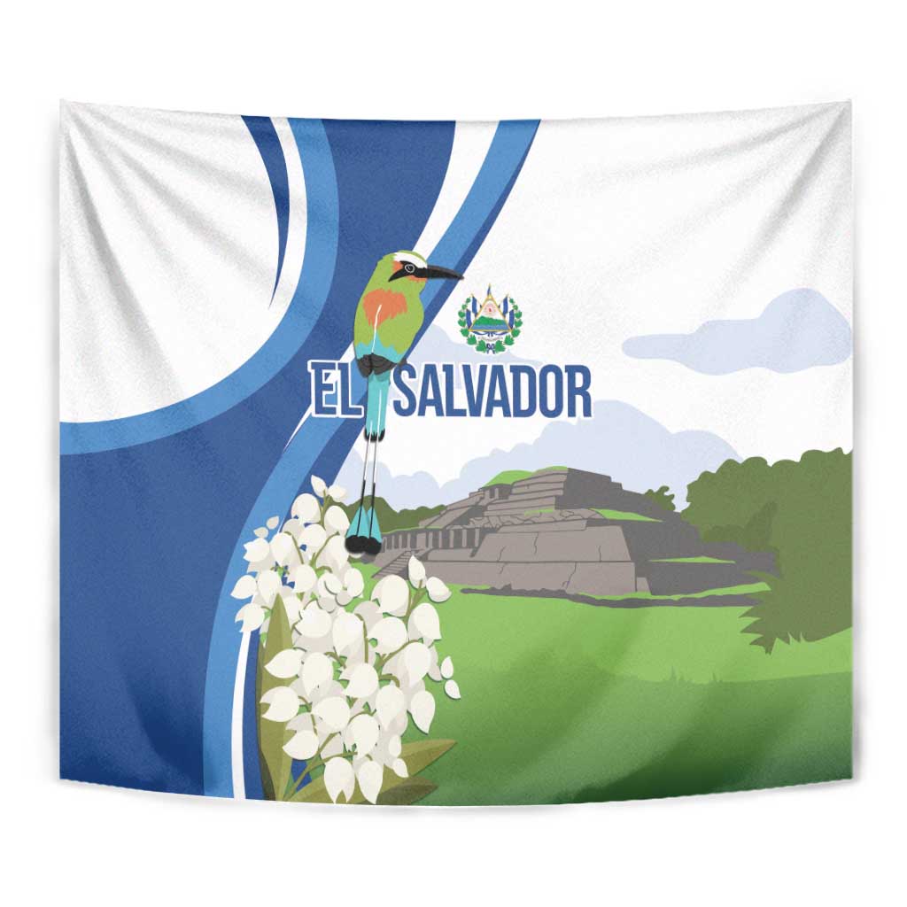 El Salvador Tazumal Tapestry Flor de Izote with Torogoz Bird - Wonder Print Shop