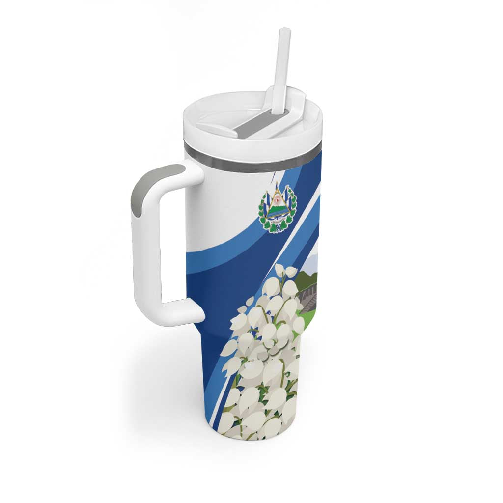 El Salvador Tazumal Tumbler With Handle Flor de Izote with Torogoz Bird - Wonder Print Shop