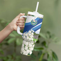 El Salvador Tazumal Tumbler With Handle Flor de Izote with Torogoz Bird - Wonder Print Shop