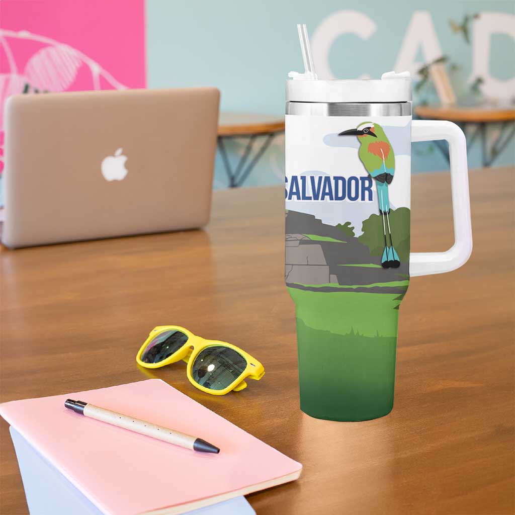 El Salvador Tazumal Tumbler With Handle Flor de Izote with Torogoz Bird - Wonder Print Shop