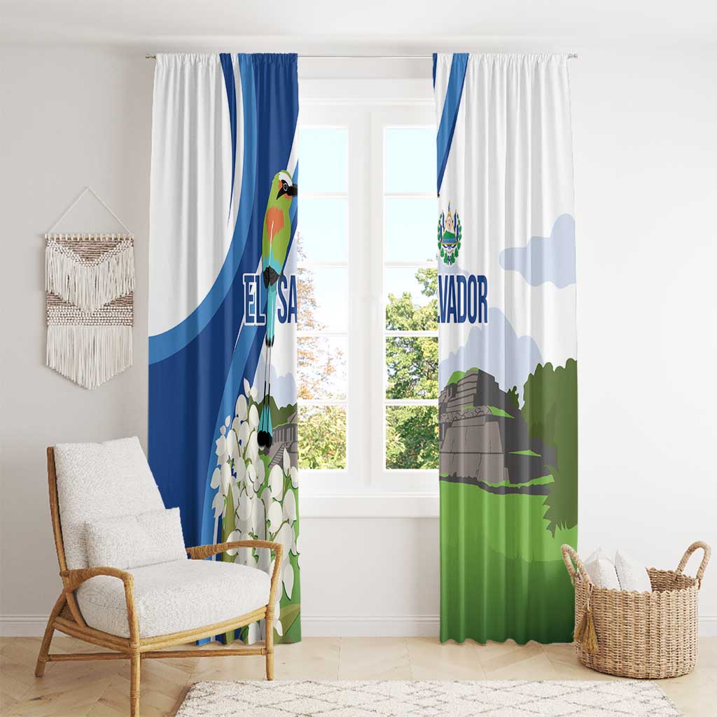 El Salvador Tazumal Window Curtain Flor de Izote with Torogoz Bird - Wonder Print Shop