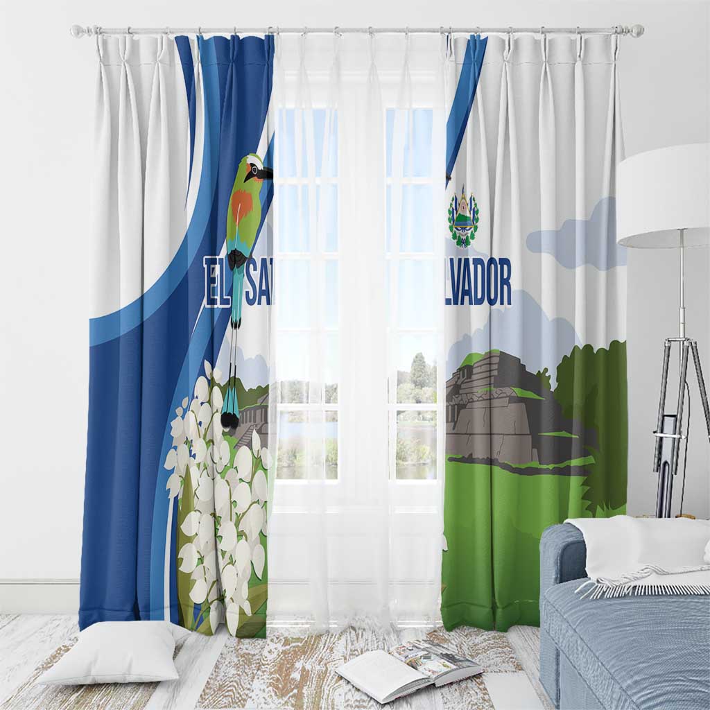 El Salvador Tazumal Window Curtain Flor de Izote with Torogoz Bird - Wonder Print Shop