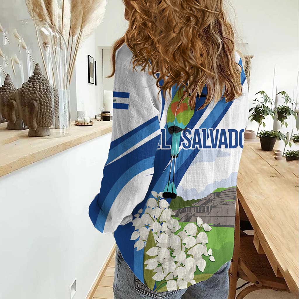 El Salvador Tazumal Women Casual Shirt Flor de Izote with Torogoz Bird - Wonder Print Shop