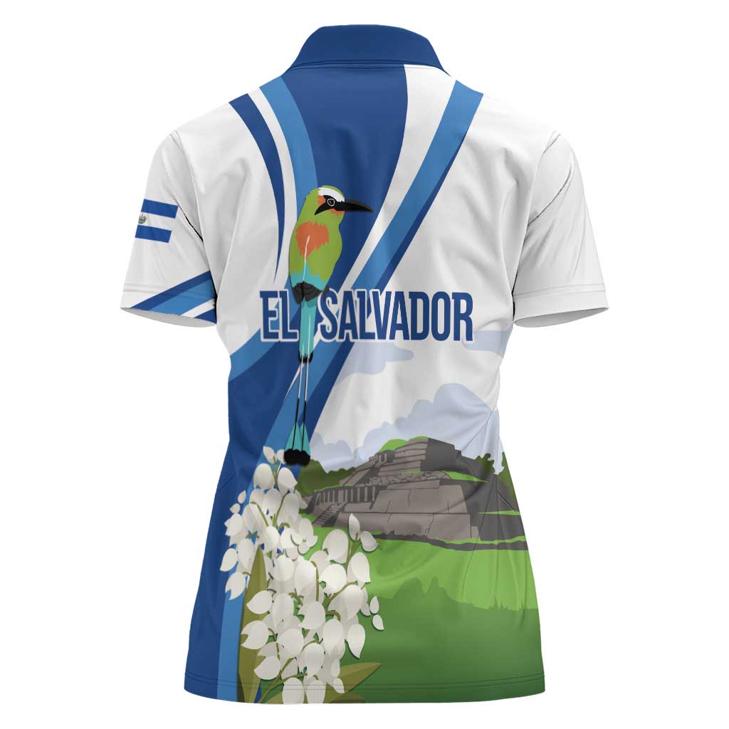 El Salvador Tazumal Women Polo Shirt Flor de Izote with Torogoz Bird - Wonder Print Shop