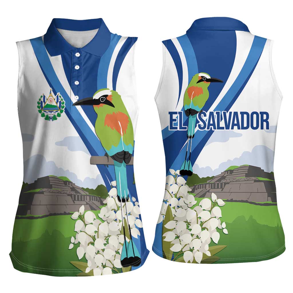 El Salvador Tazumal Women Sleeveless Polo Shirt Flor de Izote with Torogoz Bird - Wonder Print Shop