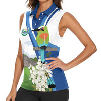 El Salvador Tazumal Women Sleeveless Polo Shirt Flor de Izote with Torogoz Bird - Wonder Print Shop