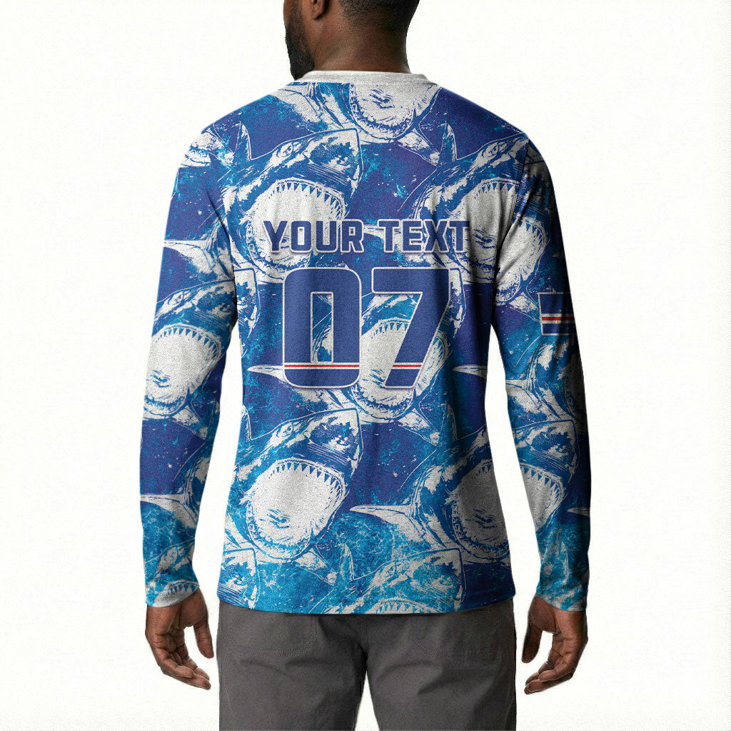 Cabo Verde WC2026 Prematch Guernsey Inspired Custom Button Sweatshirt Tubaroes Azuis Making History