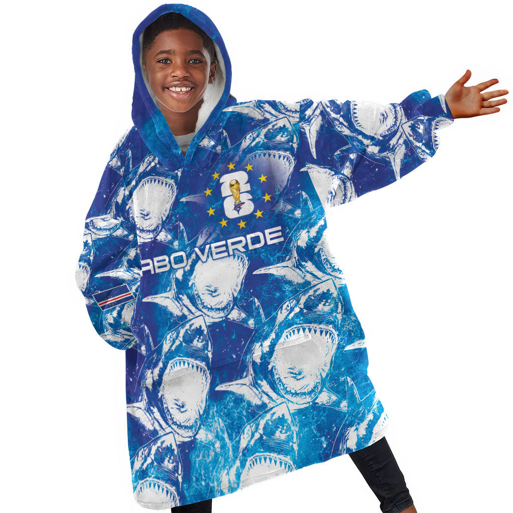Cabo Verde WC2026 Prematch Guernsey Inspired Custom Kid Wearable Blanket Hoodie Tubaroes Azuis Making History