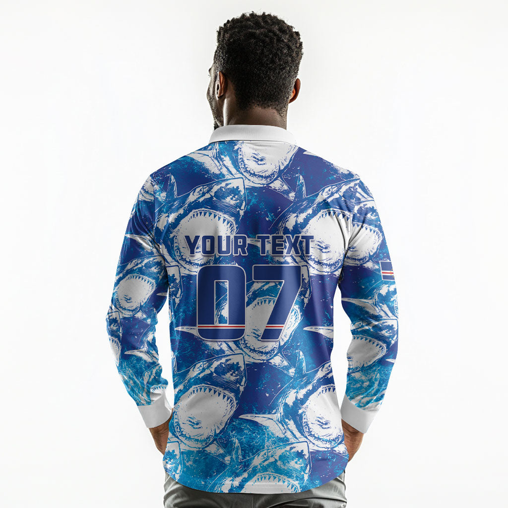 Cabo Verde WC2026 Prematch Guernsey Inspired Custom Long Sleeve Polo Shirt Tubaroes Azuis Making History