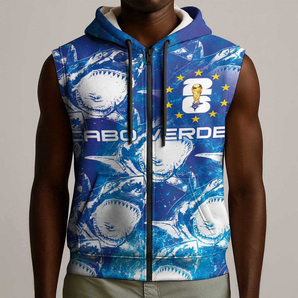 Cabo Verde WC2026 Prematch Guernsey Inspired Custom Sleeveless Zip Hoodie Tubaroes Azuis Making History