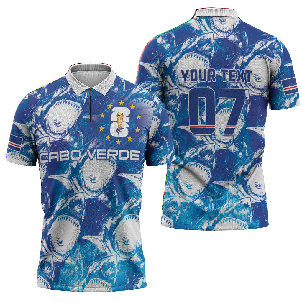 Cabo Verde WC2026 Prematch Guernsey Inspired Custom Zipper Polo Shirt Tubaroes Azuis Making History