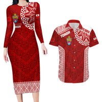 Personalised Tonga Rugby Couples Matching Long Sleeve Bodycon Dress and Hawaiian Shirt Mate Ma'a Tonga Champions LT7 - Wonder Print Shop