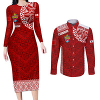 Personalised Tonga Rugby Couples Matching Long Sleeve Bodycon Dress and Long Sleeve Button Shirts Mate Ma'a Tonga Champions LT7 - Wonder Print Shop