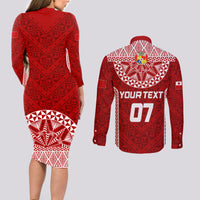 Personalised Tonga Rugby Couples Matching Long Sleeve Bodycon Dress and Long Sleeve Button Shirts Mate Ma'a Tonga Champions LT7 - Wonder Print Shop