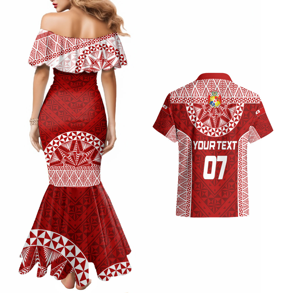 Personalised Tonga Rugby Couples Matching Mermaid Dress And Hawaiian Shirt Mate Ma'a Tonga Champions LT7 - Wonder Print Shop
